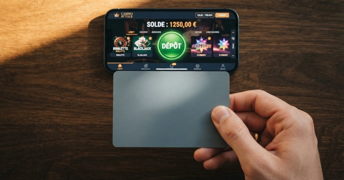 Main tenant une carte bancaire devant un écran affichant l'interface de paiement d'un site de jeu en ligne